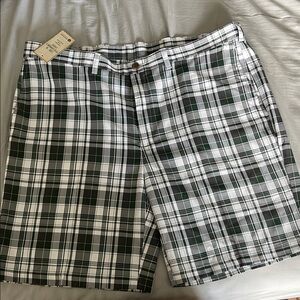 Haggar Men's Plaid Shorts - Black, White, and Green